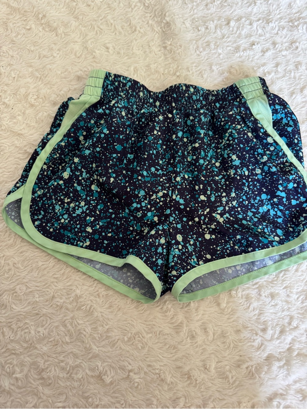 Kids' Black Swim Trunks with Mint Speckle Trim